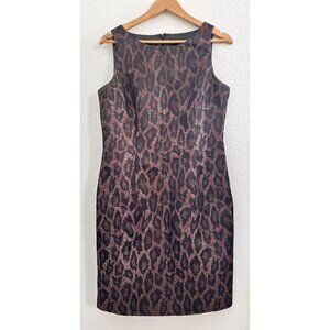 Ann Taylor Women's‎ Size 8 Gold Metallic Leopard Animal Sleeveless Sheath Dress